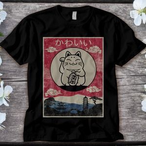 Kawaii Cat Anime Vintage Cat Lover Unisex Adult T-shirt Kid Shirt